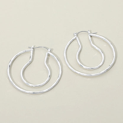 Hammered Metal Organic Layered Pin Catch Hoop Earrings