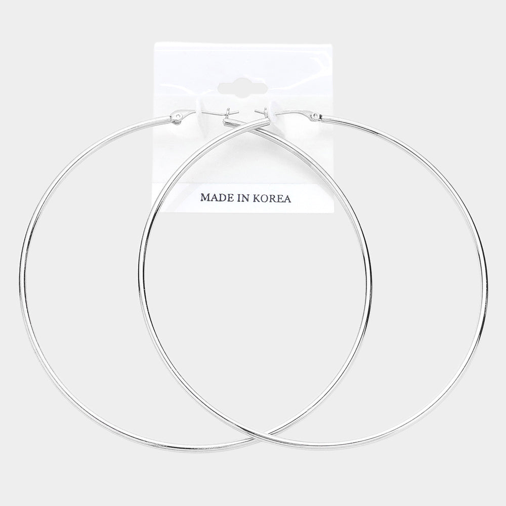 3.7" Metal Hoop Pin Catch Earrings