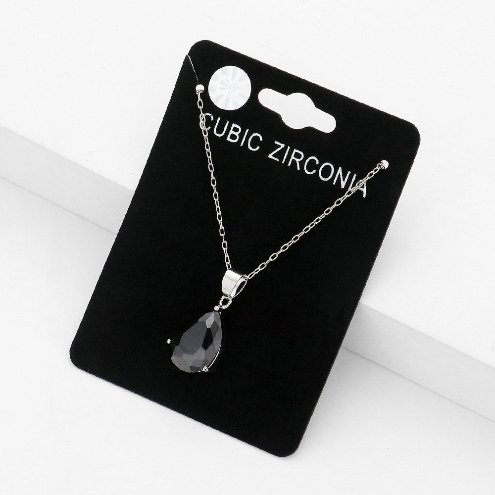 Teardrop CZ Stone Pendant Necklace