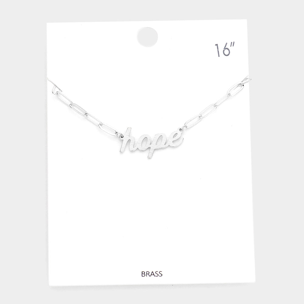 hope Brass Metal Message Pendant Necklace