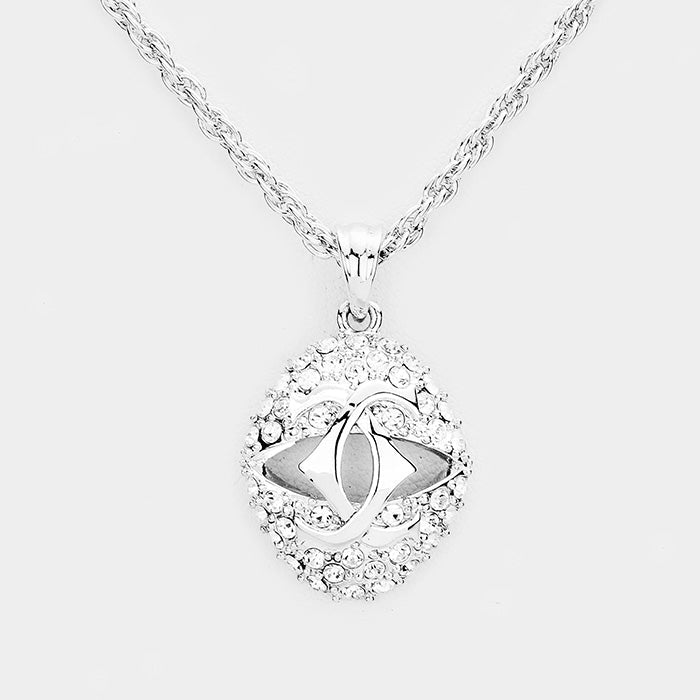 Evil Eye Pave Oval Pendant Necklace