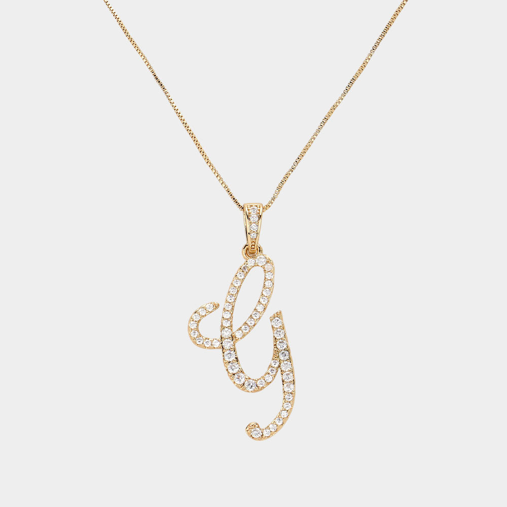 -G- CZ Initial Monogram Pendant Necklace