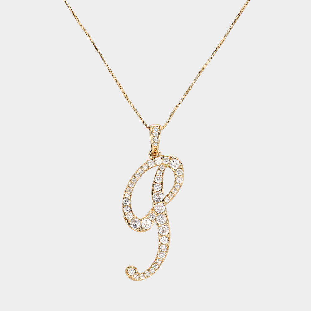 -P- CZ Initial Monogram Pendant Necklace