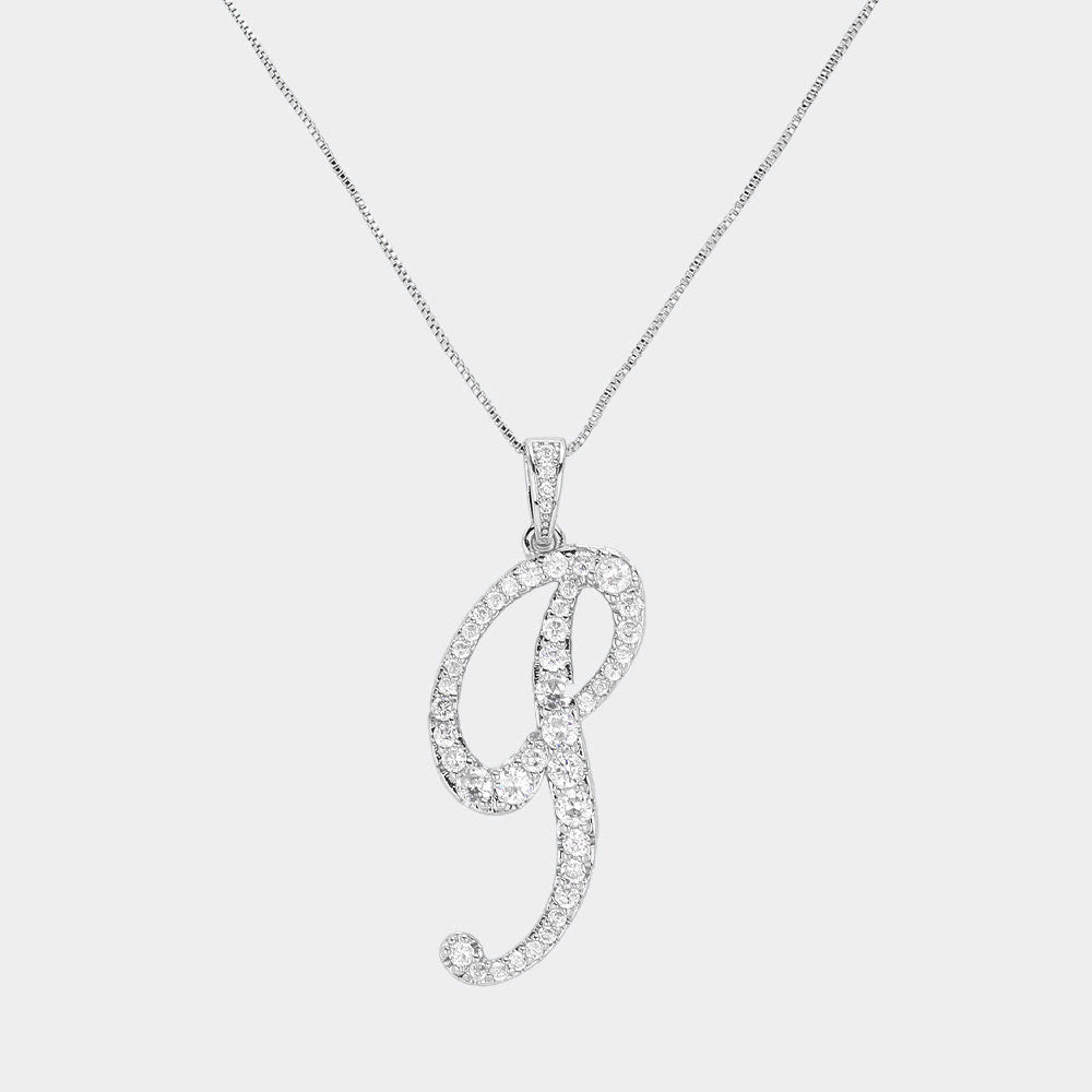 -P- CZ Initial Monogram Pendant Necklace