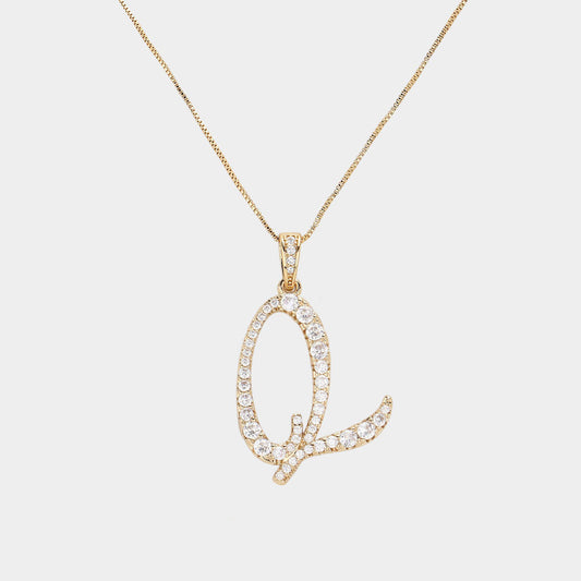 -Q- CZ Initial Monogram Pendant Necklace