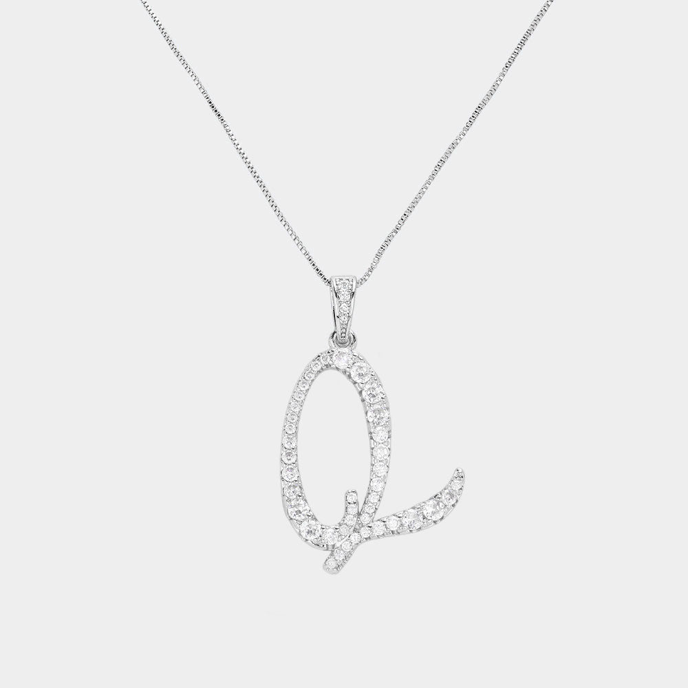 -Q- CZ Initial Monogram Pendant Necklace