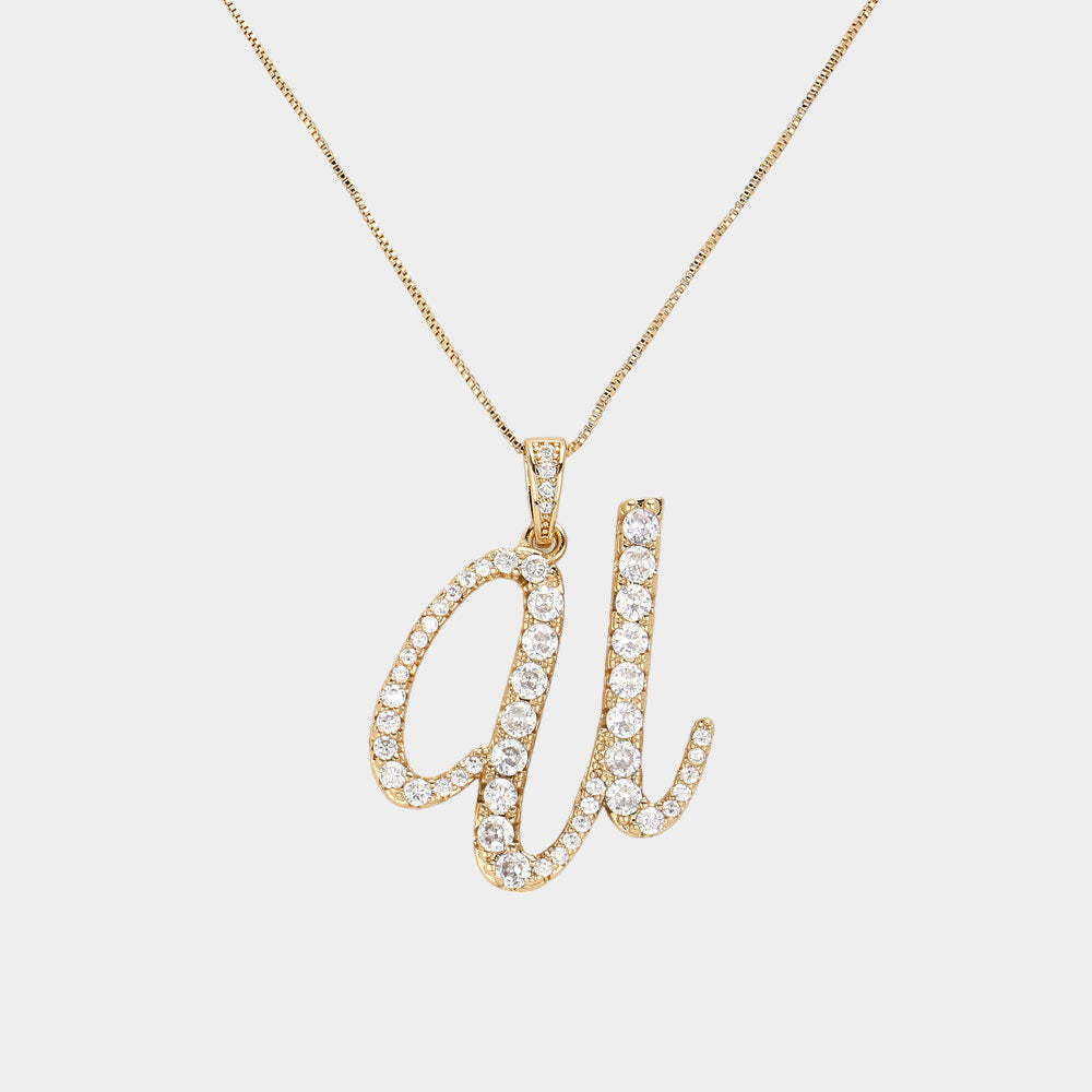 -U- CZ Initial Monogram Pendant Necklace