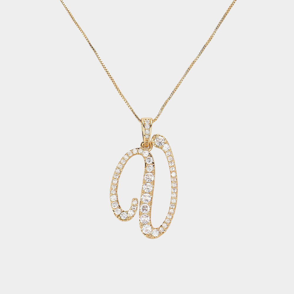 -V- CZ Initial Monogram Pendant Necklace