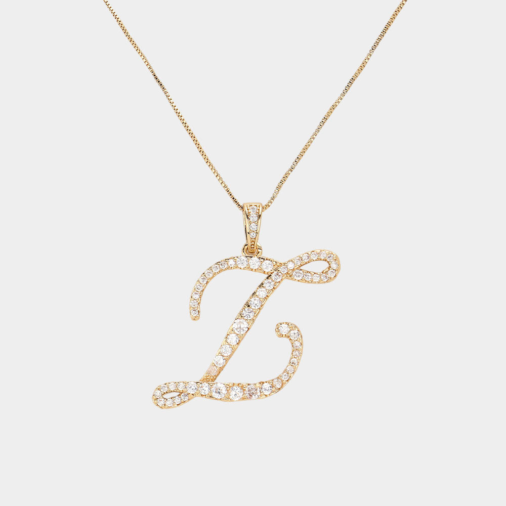 -Z- CZ Initial Monogram Pendant Necklace