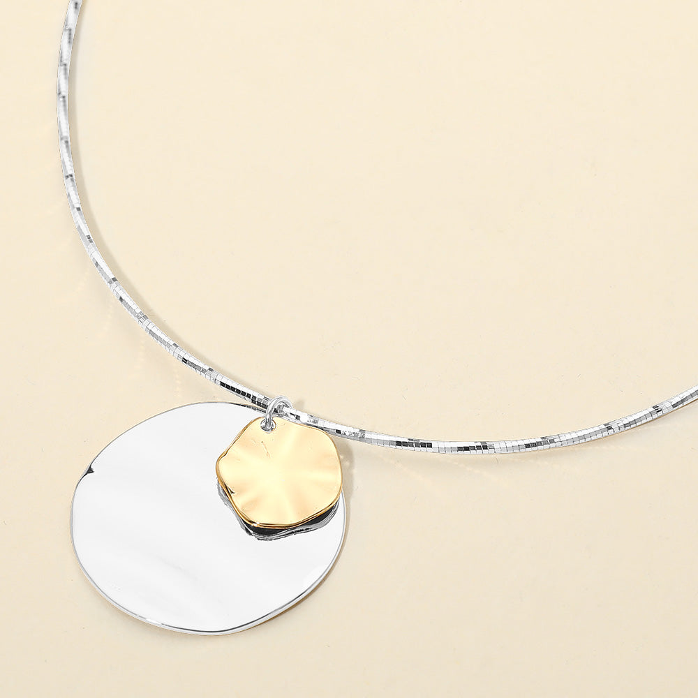 Hammered Metal Double Layered Disc Pendant Necklace