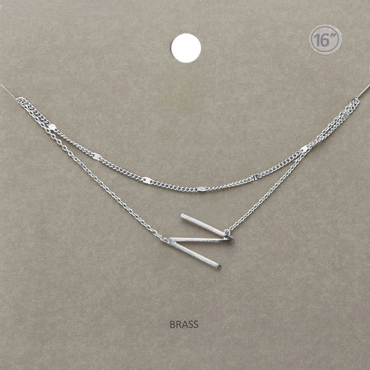 -N- Initial Monogram Brass Metal Necklace