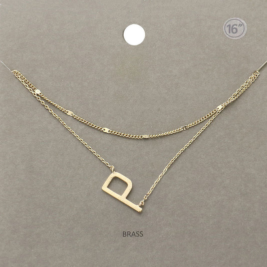 -P- Initial Monogram Brass Metal Necklace