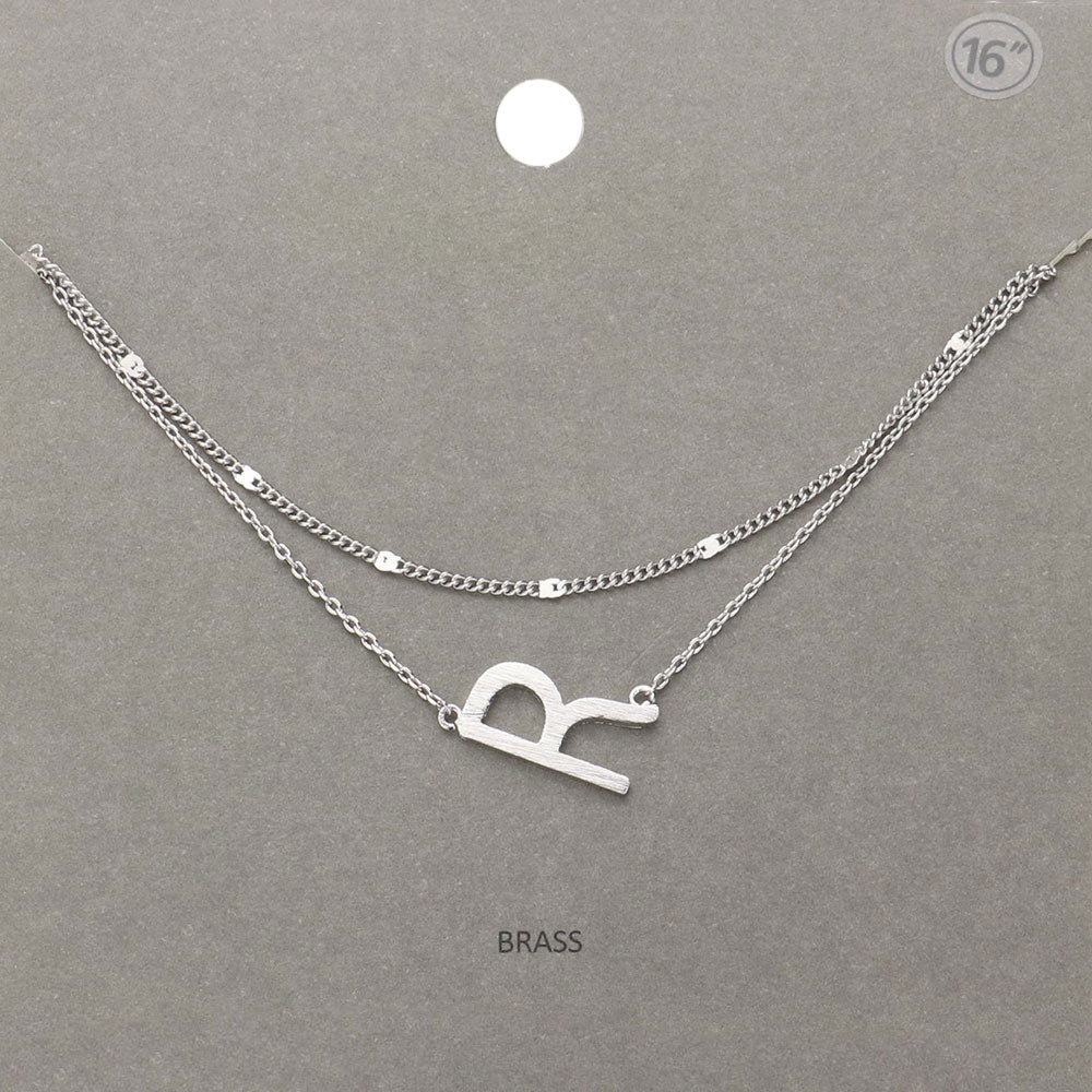 -R- Initial Monogram Brass Metal Necklace