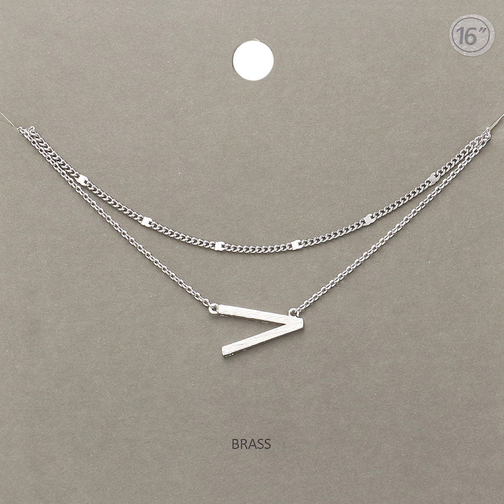 -V- Initial Monogram Brass Metal Necklace
