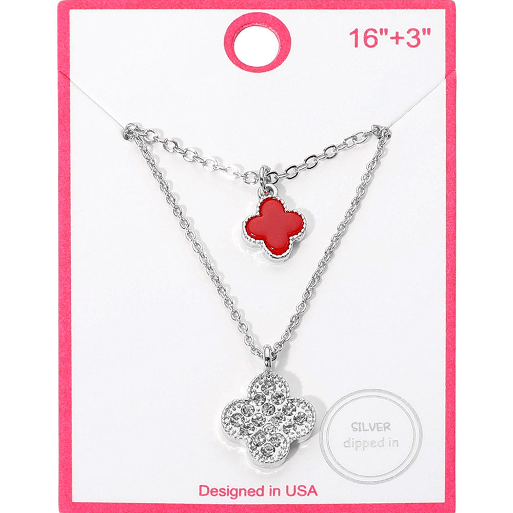 Silver Dipped Double Quatrefoil Pendant Layered Necklace