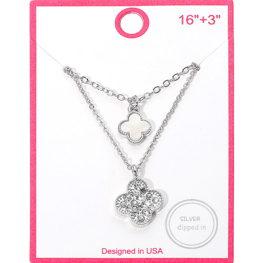 Silver Dipped Double Quatrefoil Pendant Layered Necklace