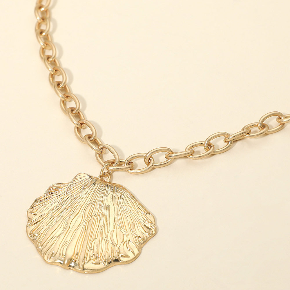 Textured Metal Seashell Pendant Necklace