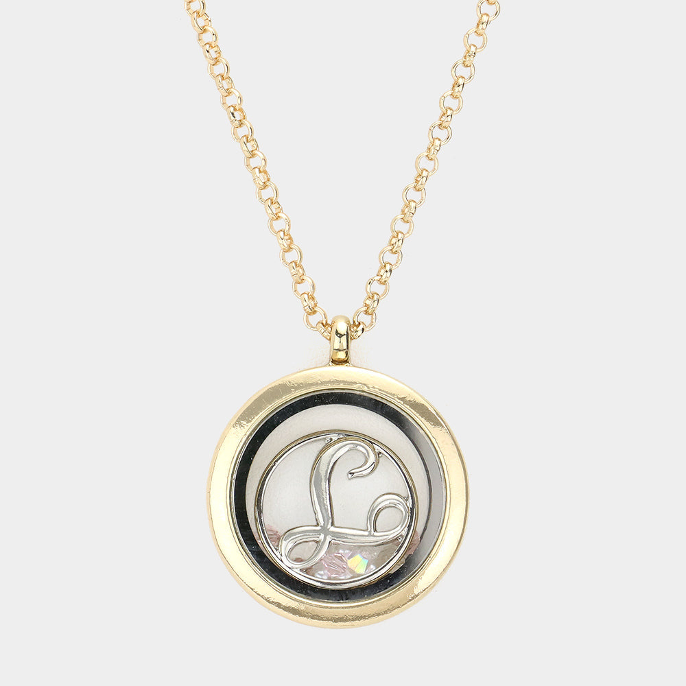 'T' Initial Monogram Floating Locket Pendant Necklace