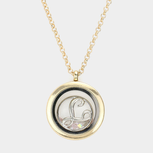 'T' Initial Monogram Floating Locket Pendant Necklace