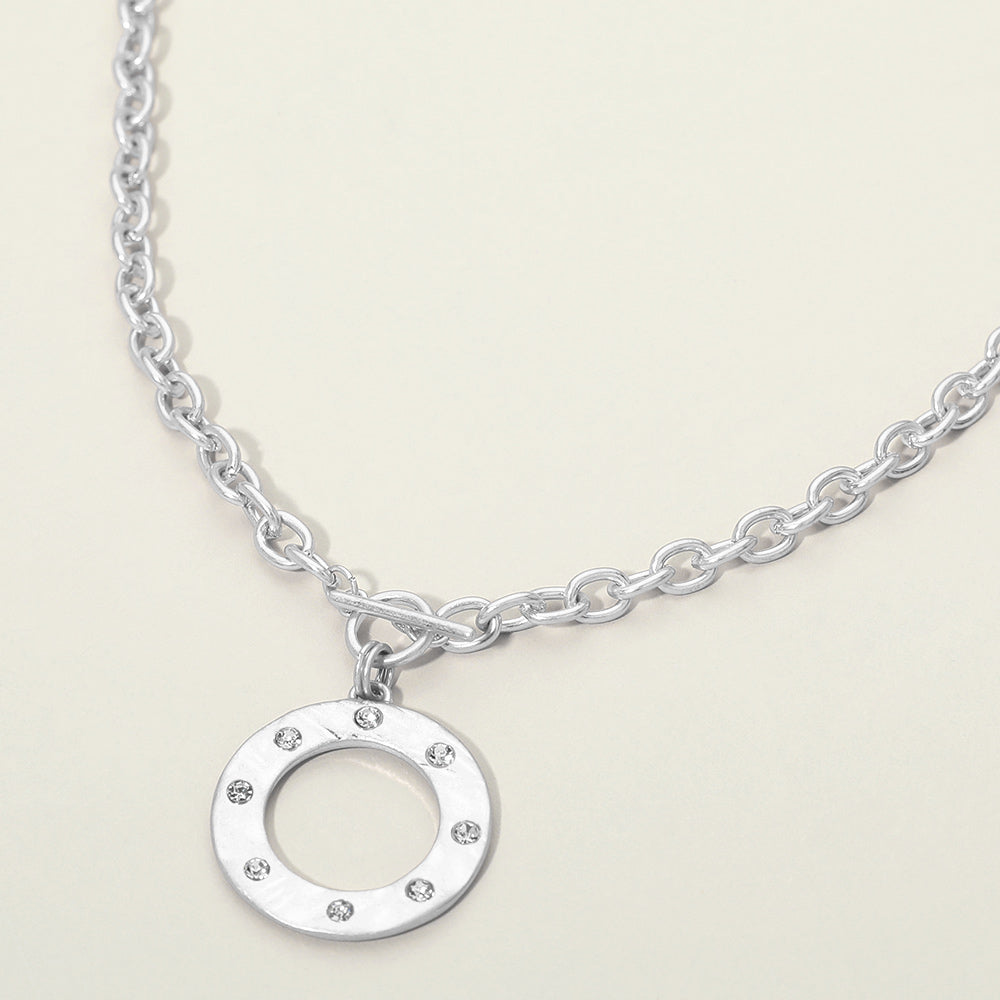 Stone Accent Circle Pendant Necklace
