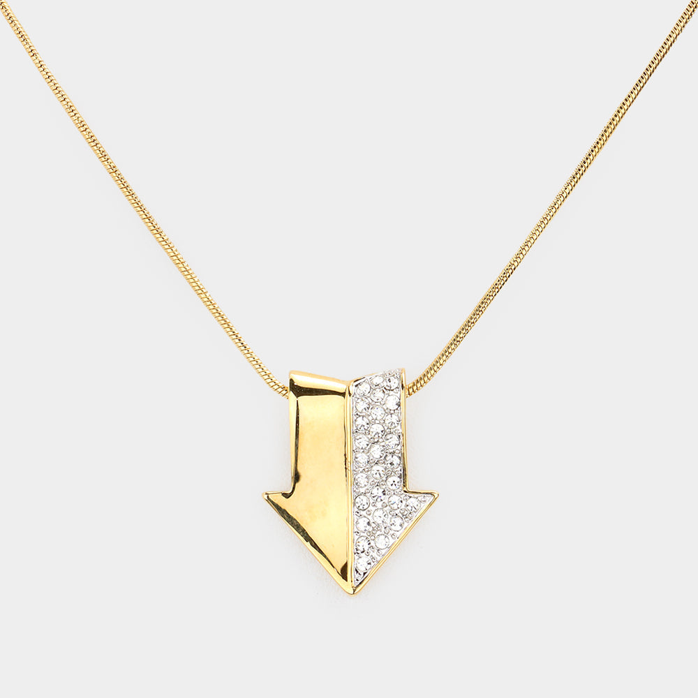 Half pave arrow pendant necklace