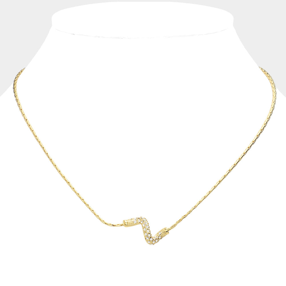 Rhinestone Wavy Metal Pendant Necklace