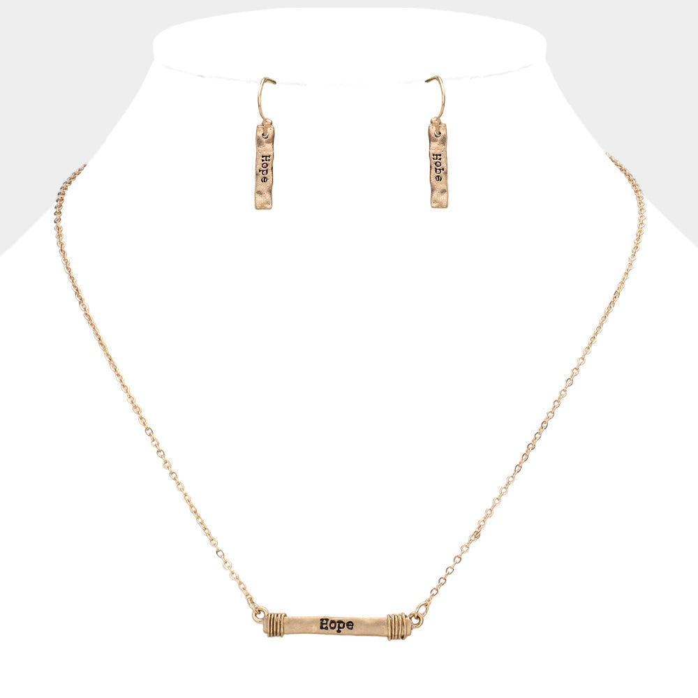 "Hope" Irregular Horizontal Metal Bar Pendant Necklace