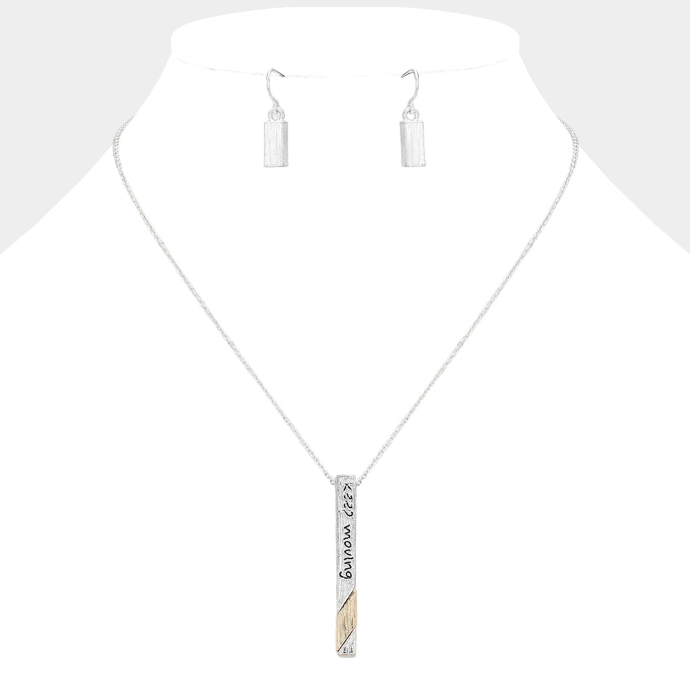 "Keep Moving" Metal Bar Pendant Necklace
