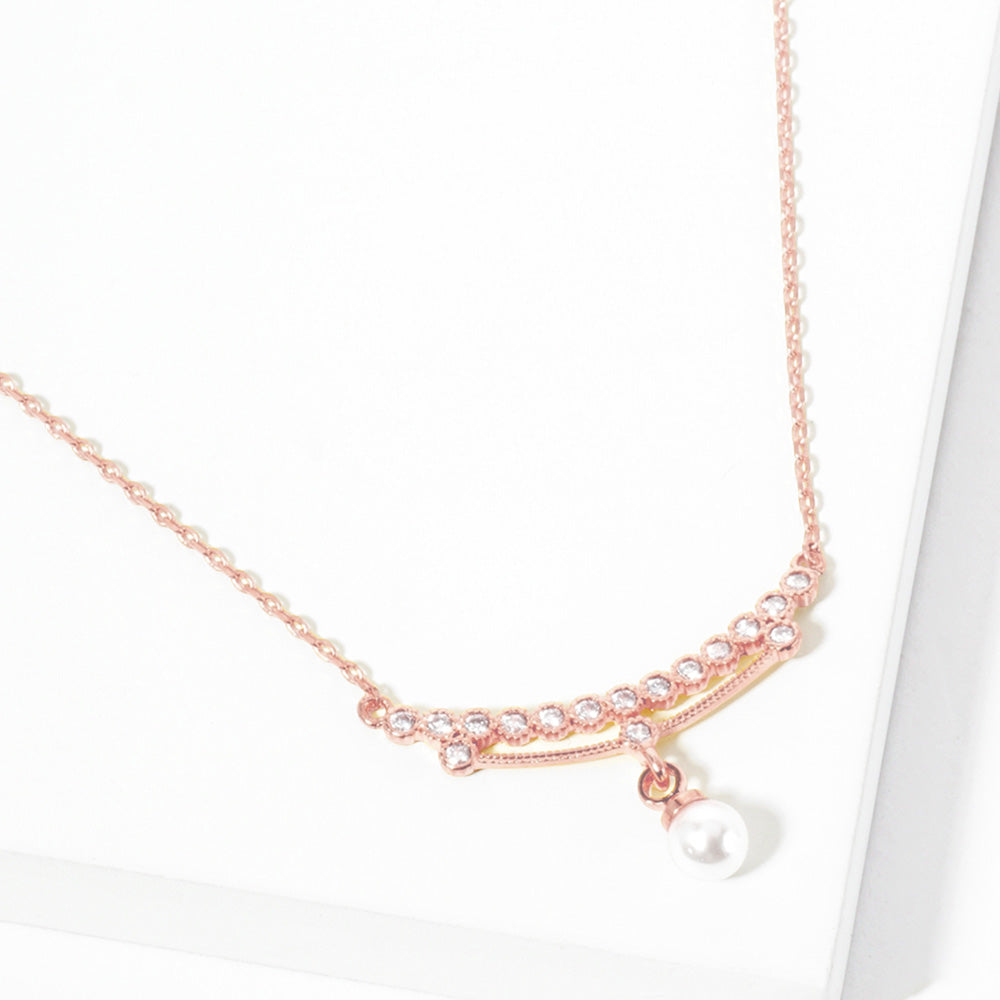 Gold Dipped Cubic Zirconia Pearl Pendant Necklace