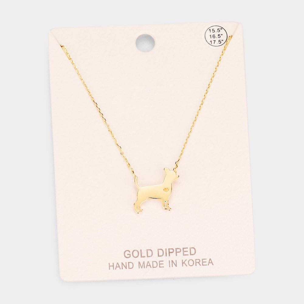 Gold Dipped French Boston Terrier Dog Heart Pendant Necklace