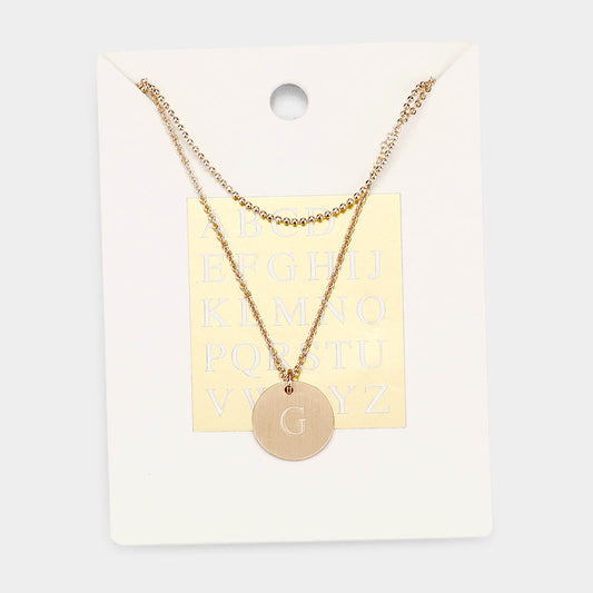 -G- Initial Monogram Round Metal Pendant Necklace