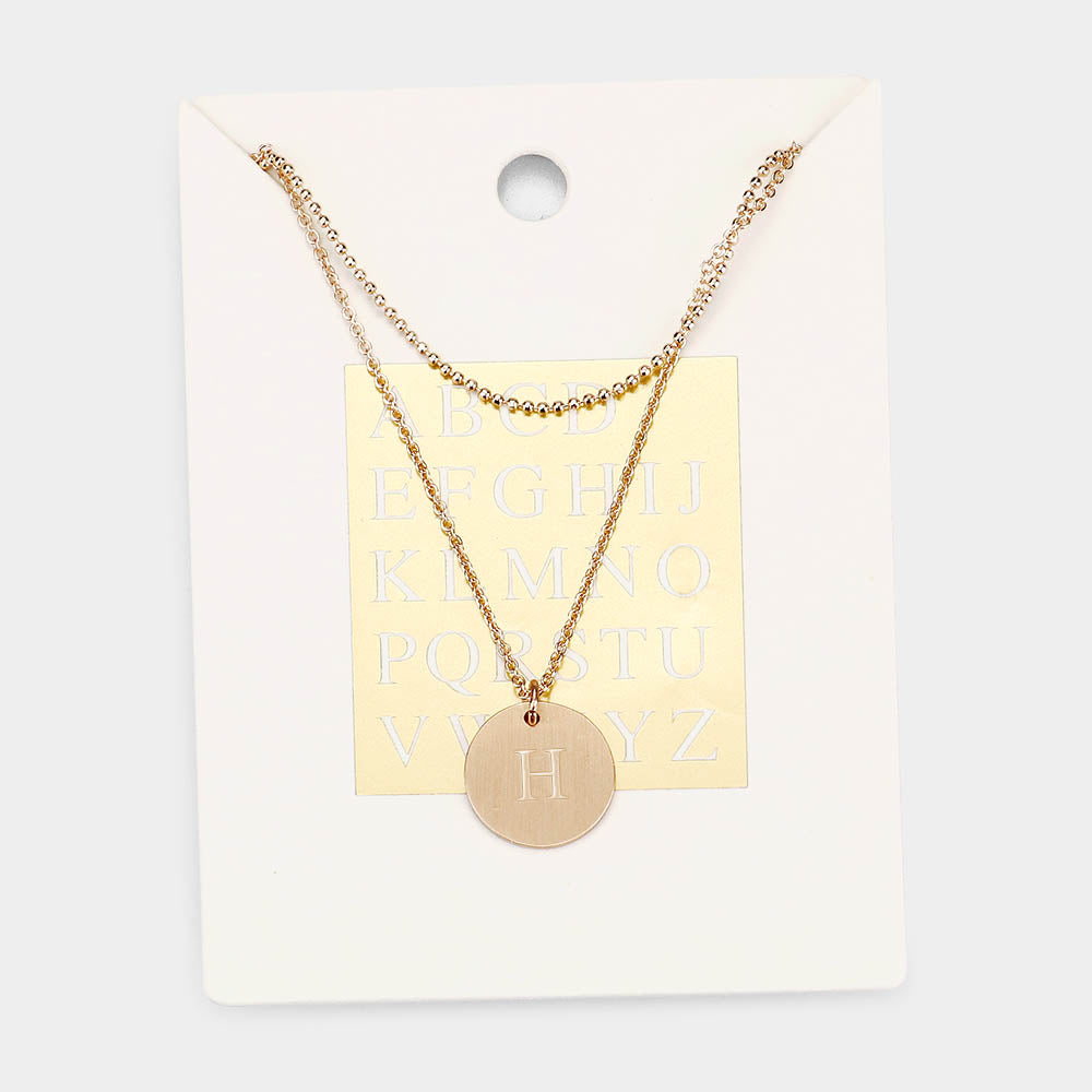 -H- Initial Monogram Round Metal Pendant Necklace