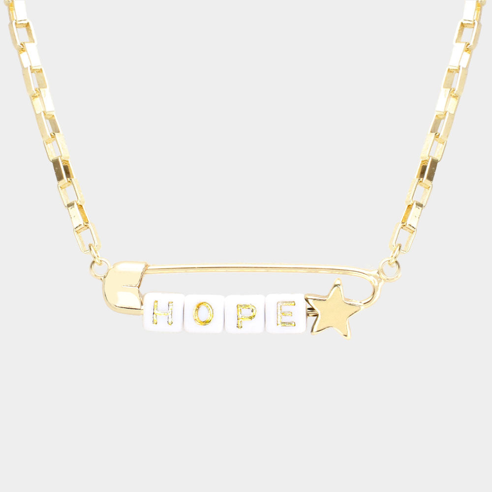 HOPE Metal Safety Pin Message Pendant Necklace