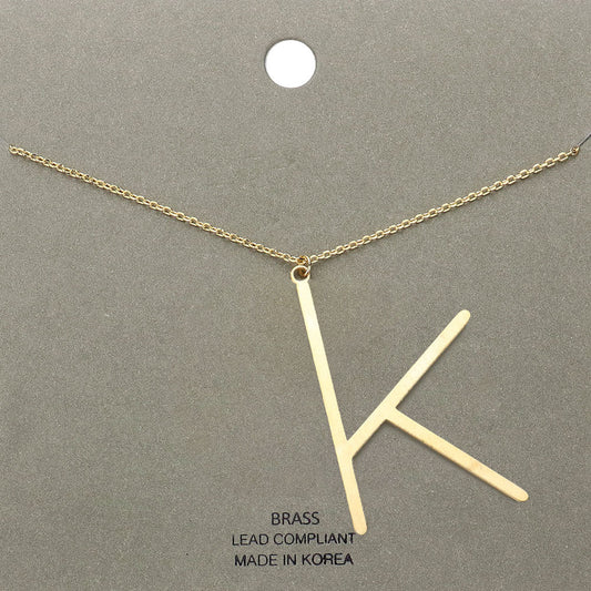 -k- Brass Initial Monogram Metal Pendant Necklace