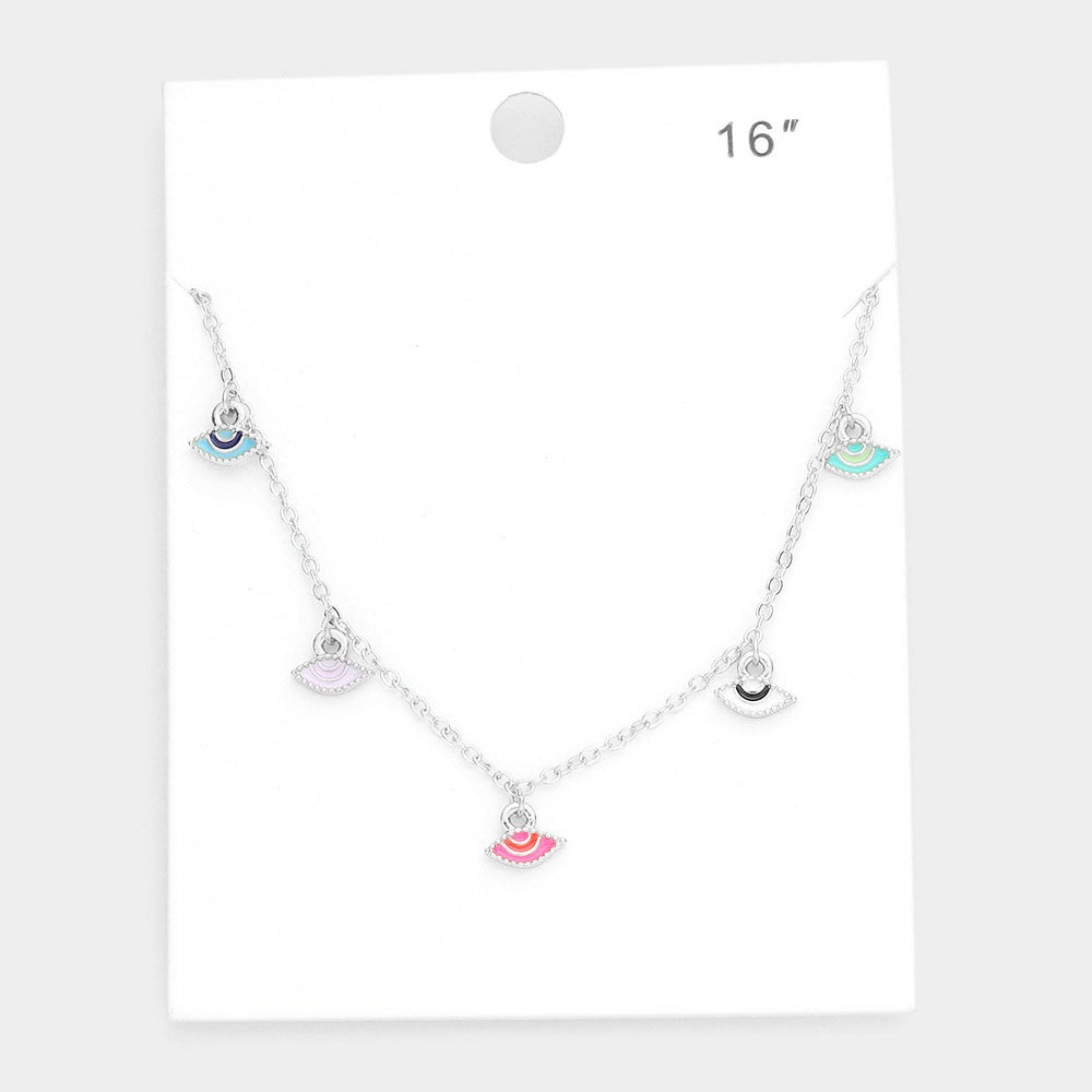 Enamel Evil Eye Pendant Station Necklace