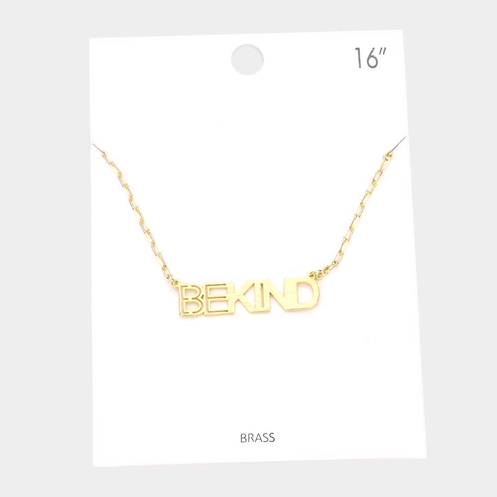 BE KIND Brass Metal Message Pendant Necklace