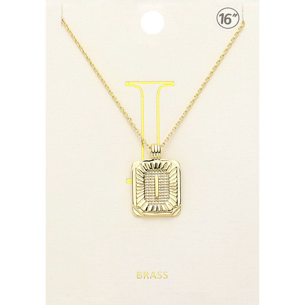 -I- Brass Metal Rectangle Initial Monogram Pendant Necklace