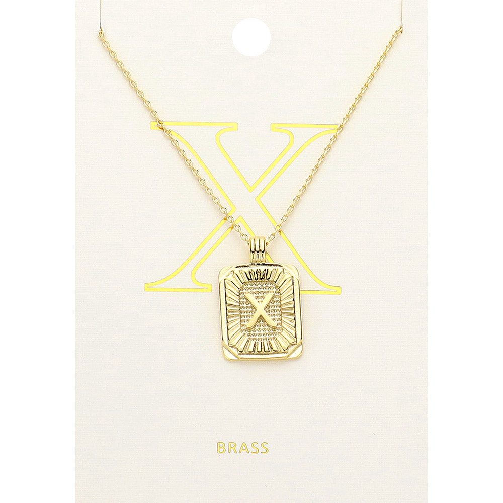 -X- Brass Metal Rectangle Initial Monogram Pendant Necklace
