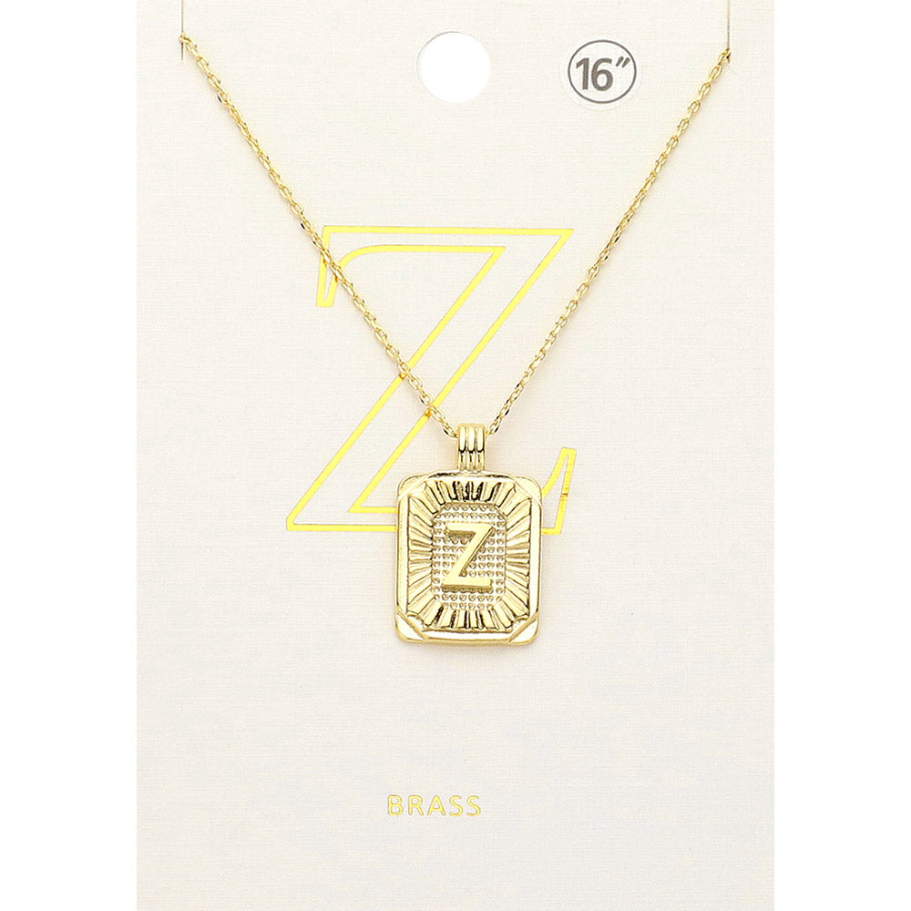 -Z- Brass Metal Rectangle Initial Monogram Pendant Necklace