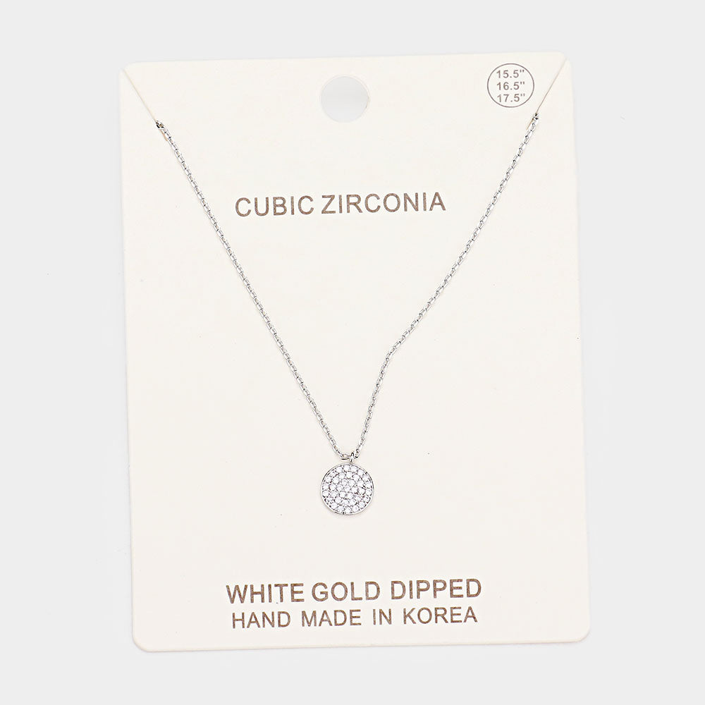 White Gold Dipped CZ Pave Pendant Necklace