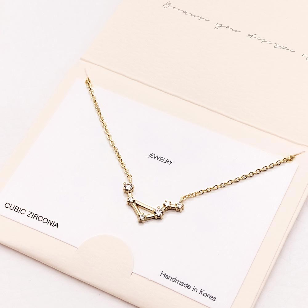 Libra CZ Embellished Zodiac Sign Pendant Necklace