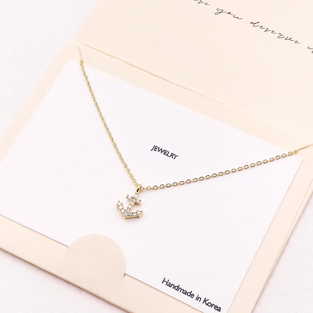 CZ Embellished Anchor Pendant Necklace