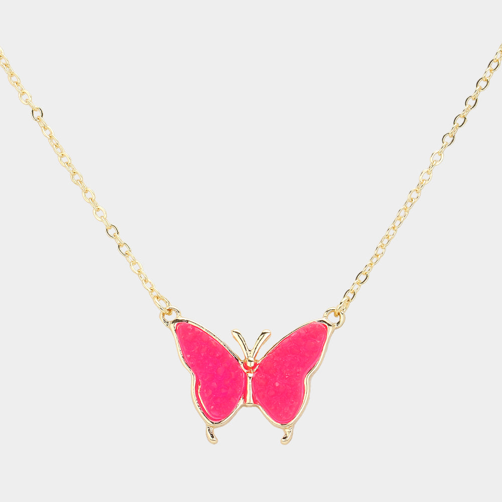 Butterfly Druzy Pendant Necklace