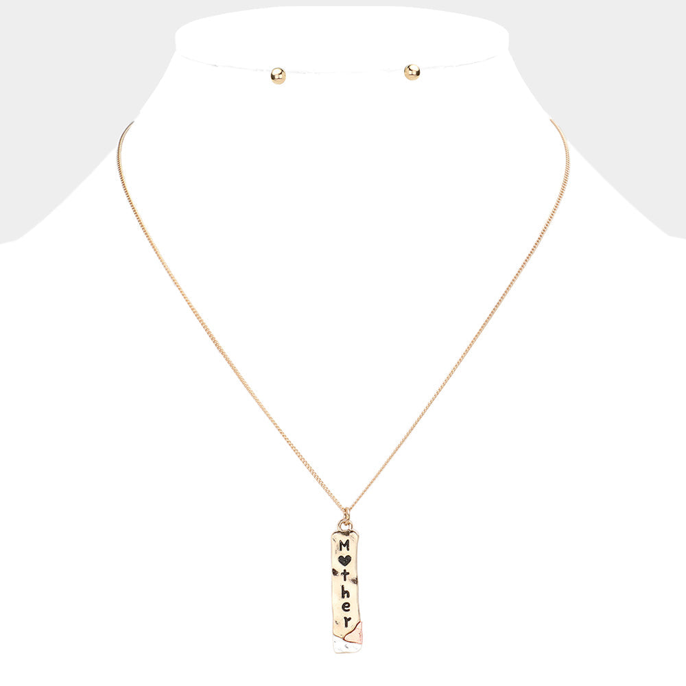 "Mother" Metal Bar Pendant Necklace