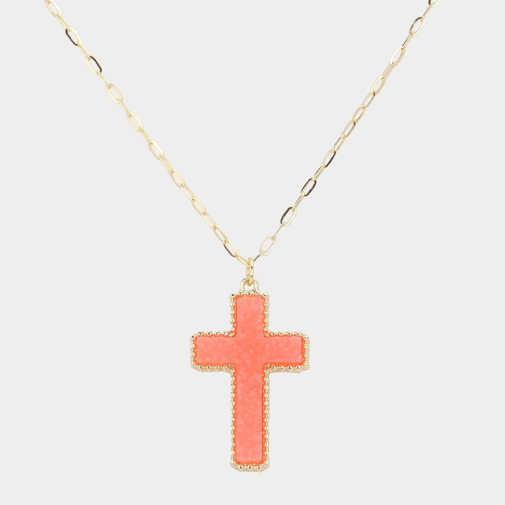 Druzy Cross Pendant Necklace