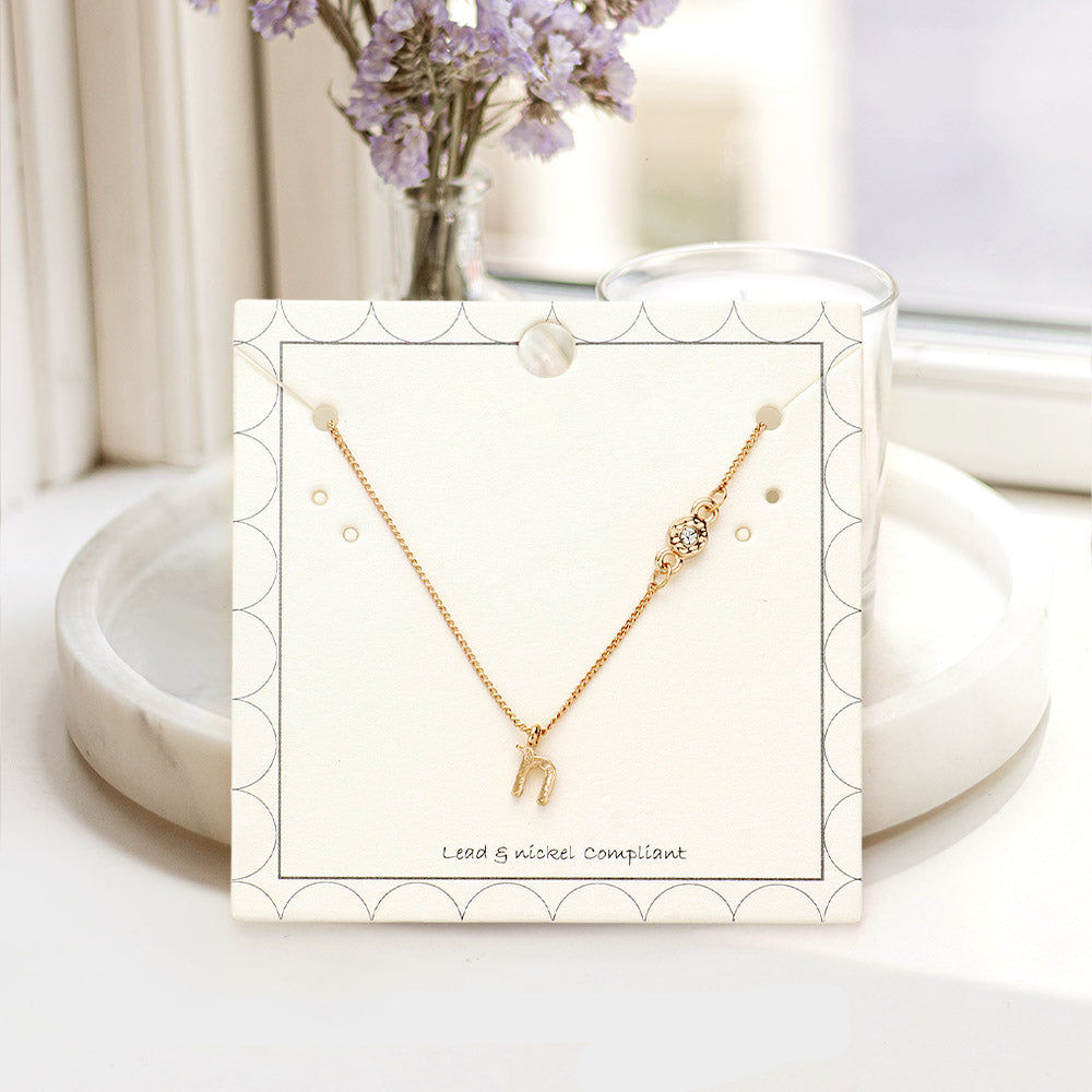 N - Small Letter Initial Monogram Pendant Necklace with Crystal