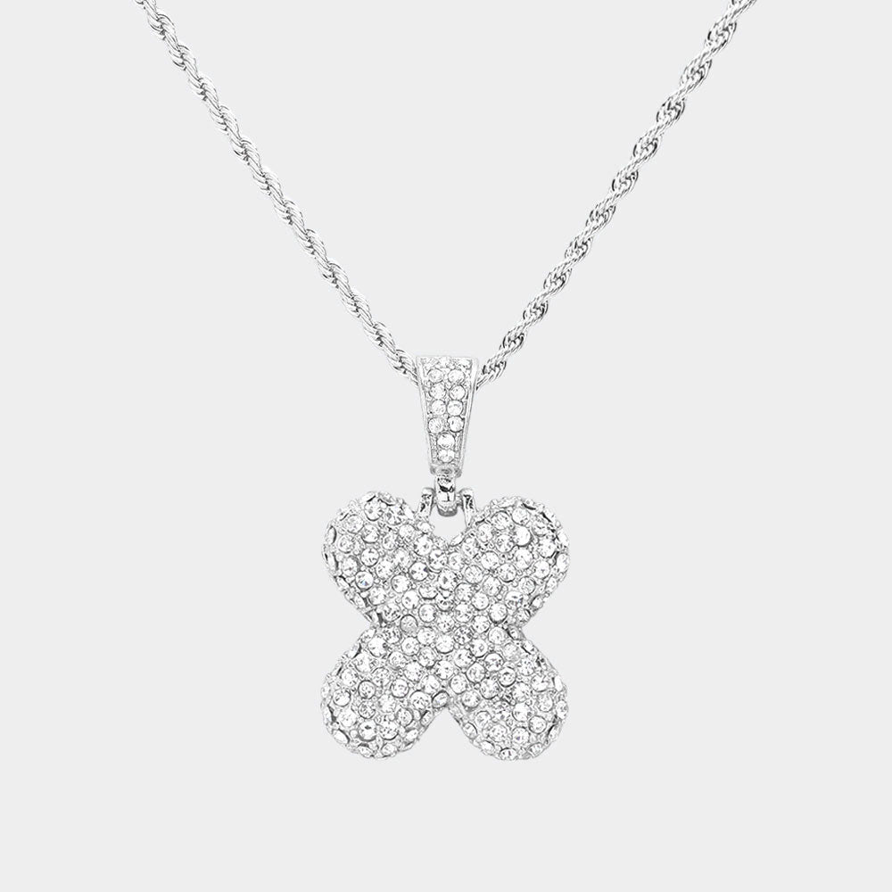 -X- Rhinestone vPendant Brass Chain Necklace