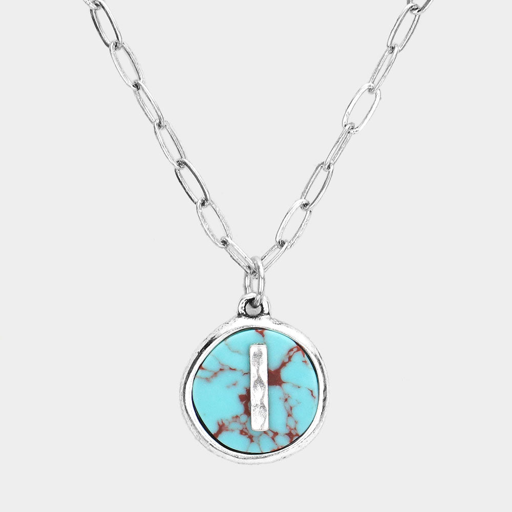-I- Initial Monogram Turquoise Pendant Necklace