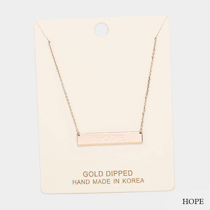 Gold Dipped "Hope" Embossed Bar Necklace