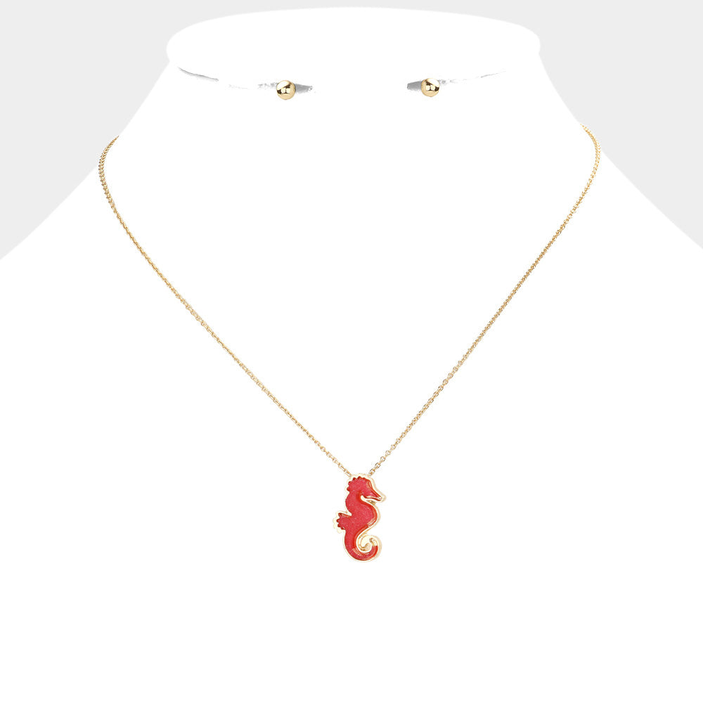 Faux Druzy Seahorse Pendant Necklace